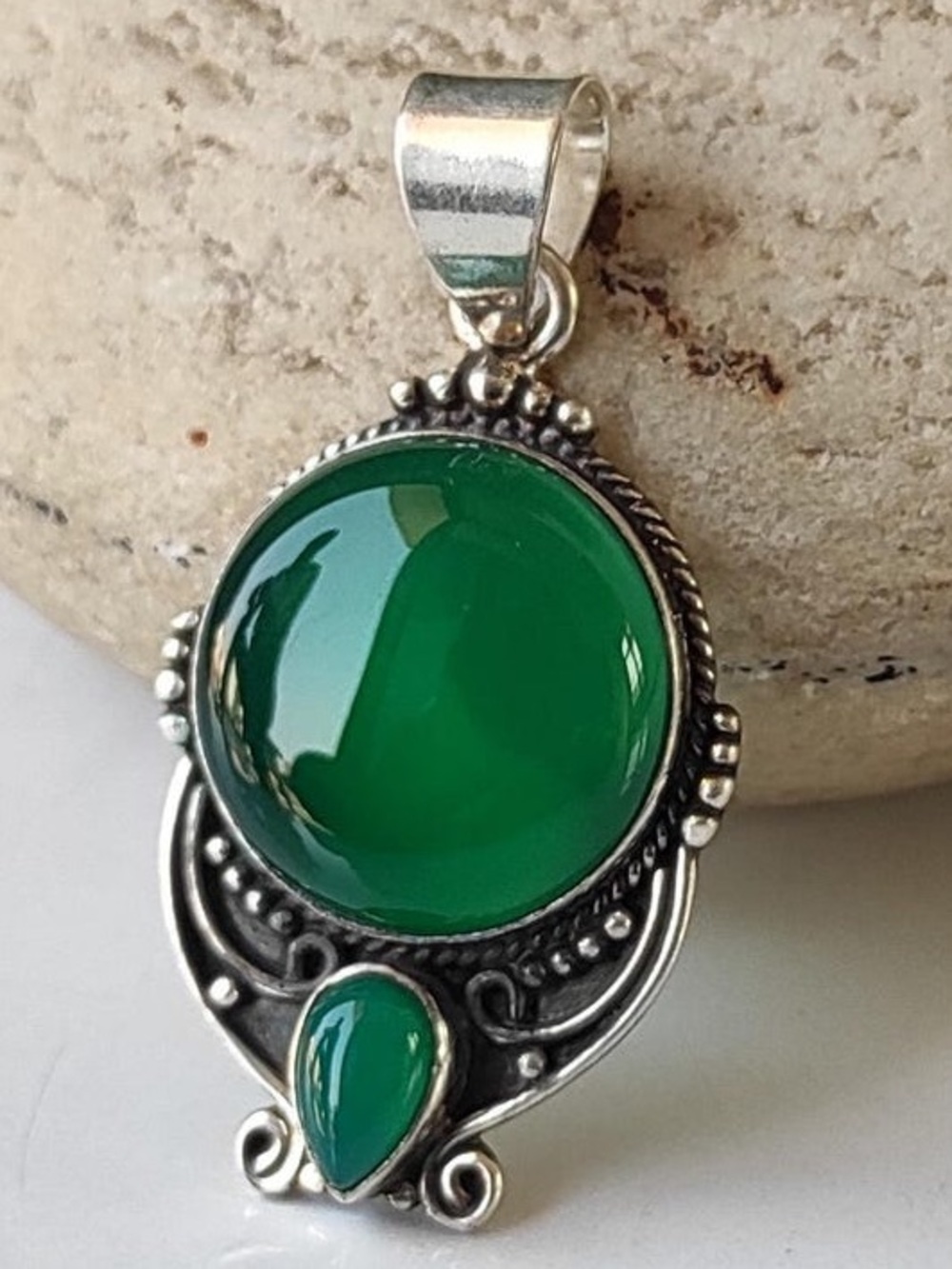 Green Onyx 925 Sterling Silver Pendant